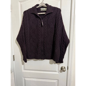 Women's Aran Crafts Purple Merino Wool Full Zip Sweater XXL